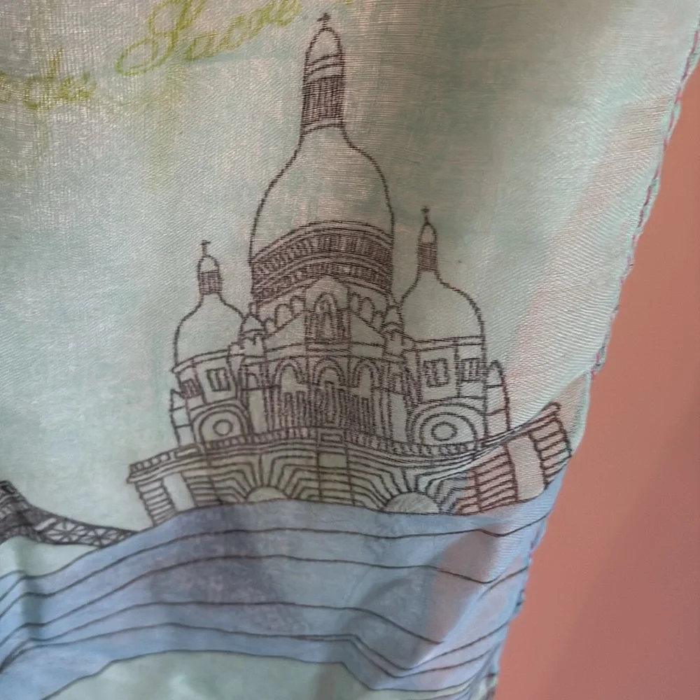 New Infinity Colorful Paris Patterned Scarf. Green and blue with touch o…